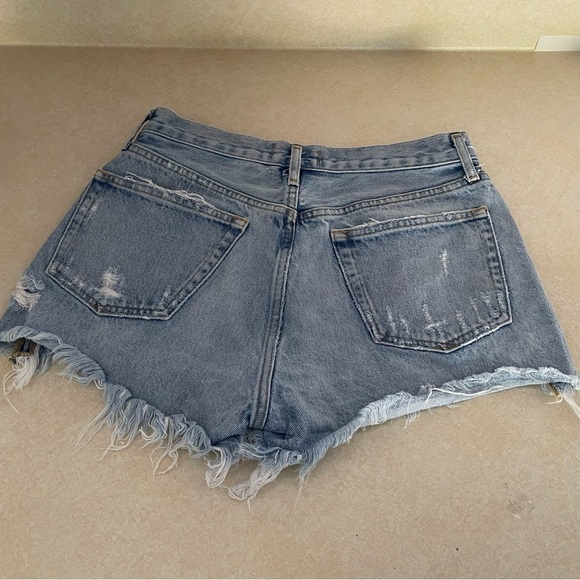 Agolde Parker Vintage Blue Denim Distressed Cut Off Shorts - 37760 - Picture 3 of 9